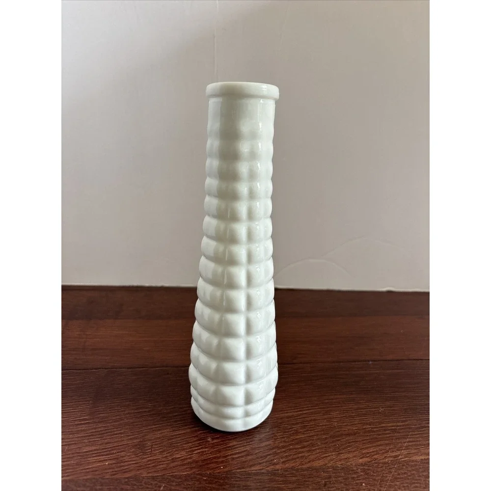 Vintage Small Milk Glass Waffle Pattern Vases 9